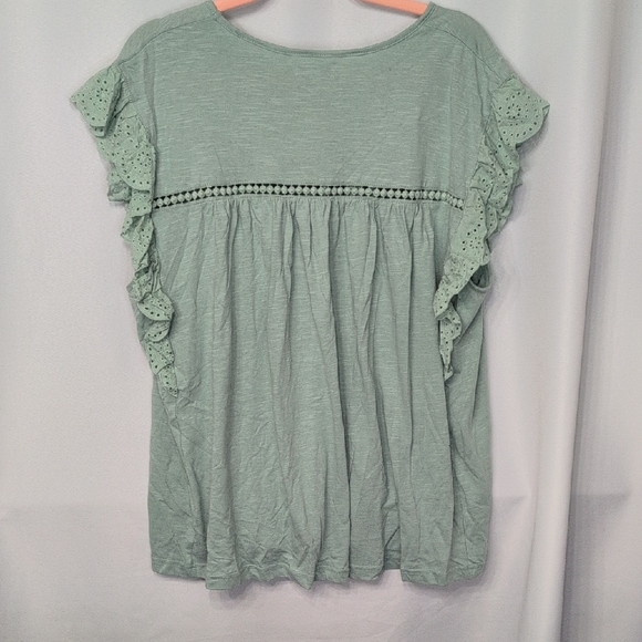 Chic Green Lace Trim Blouse - Picture 6 of 6